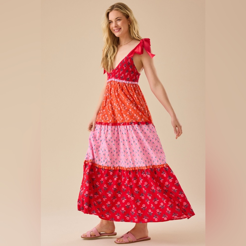 KOURTNEY Floral TIERED Maxi Dress with Bow Straps